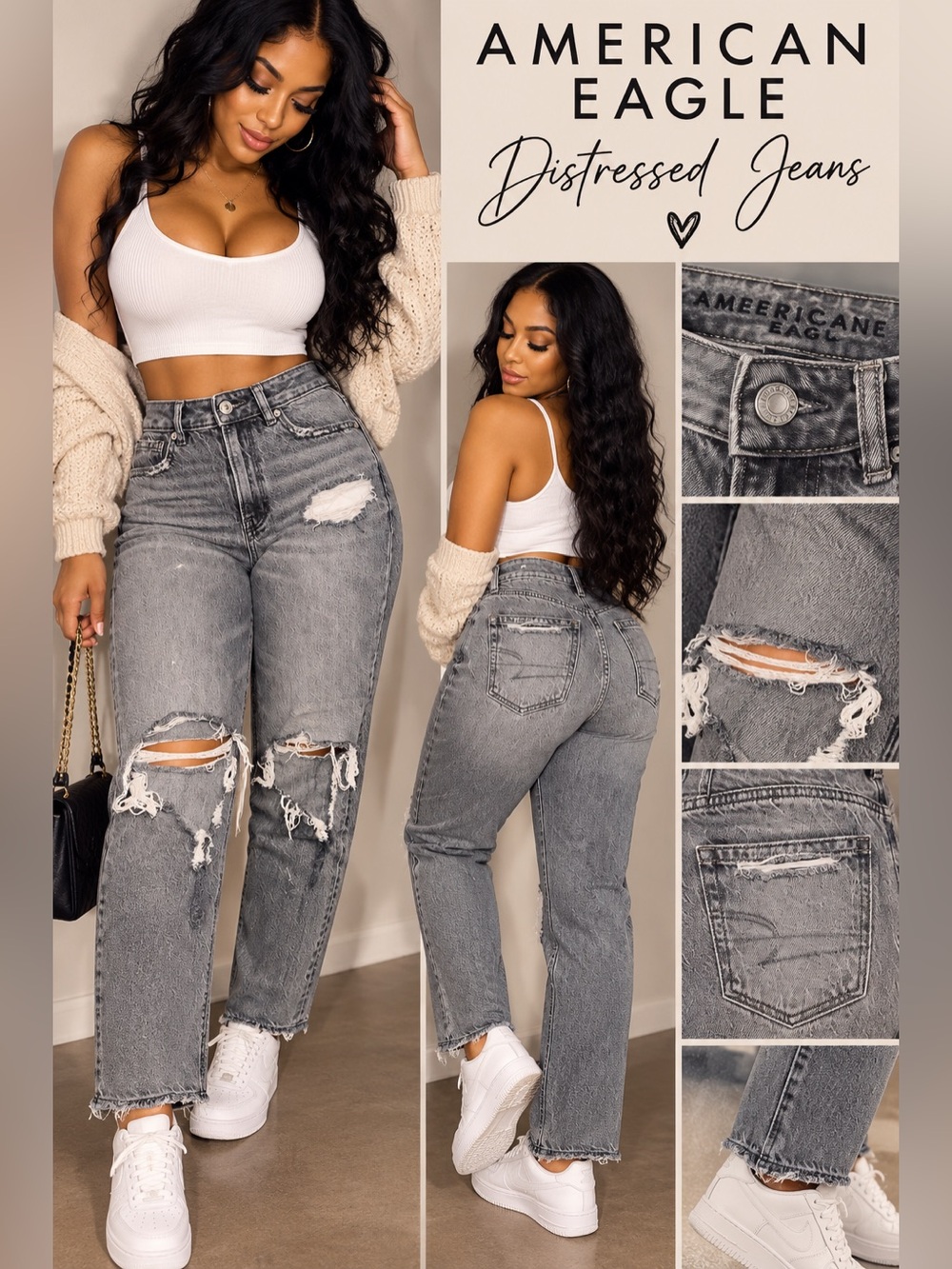 American Eagle Outfitters Women's Distressed High-Rise Gray Jeans size 0